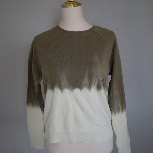 Athleta XS Olive & Cream Dip-Dye Crewneck Sweatshirt - Picture 1 of 3